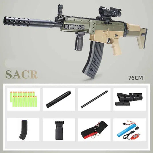 Electric Auto battle-rifle-class Realistic Foam Blaster — left profile