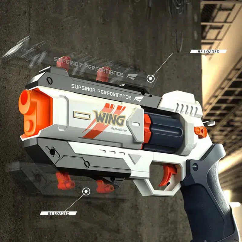 Wing Mechwarrior Rapid Deformation Burst Revolver Dart Blaster — muzzle and barrel detail