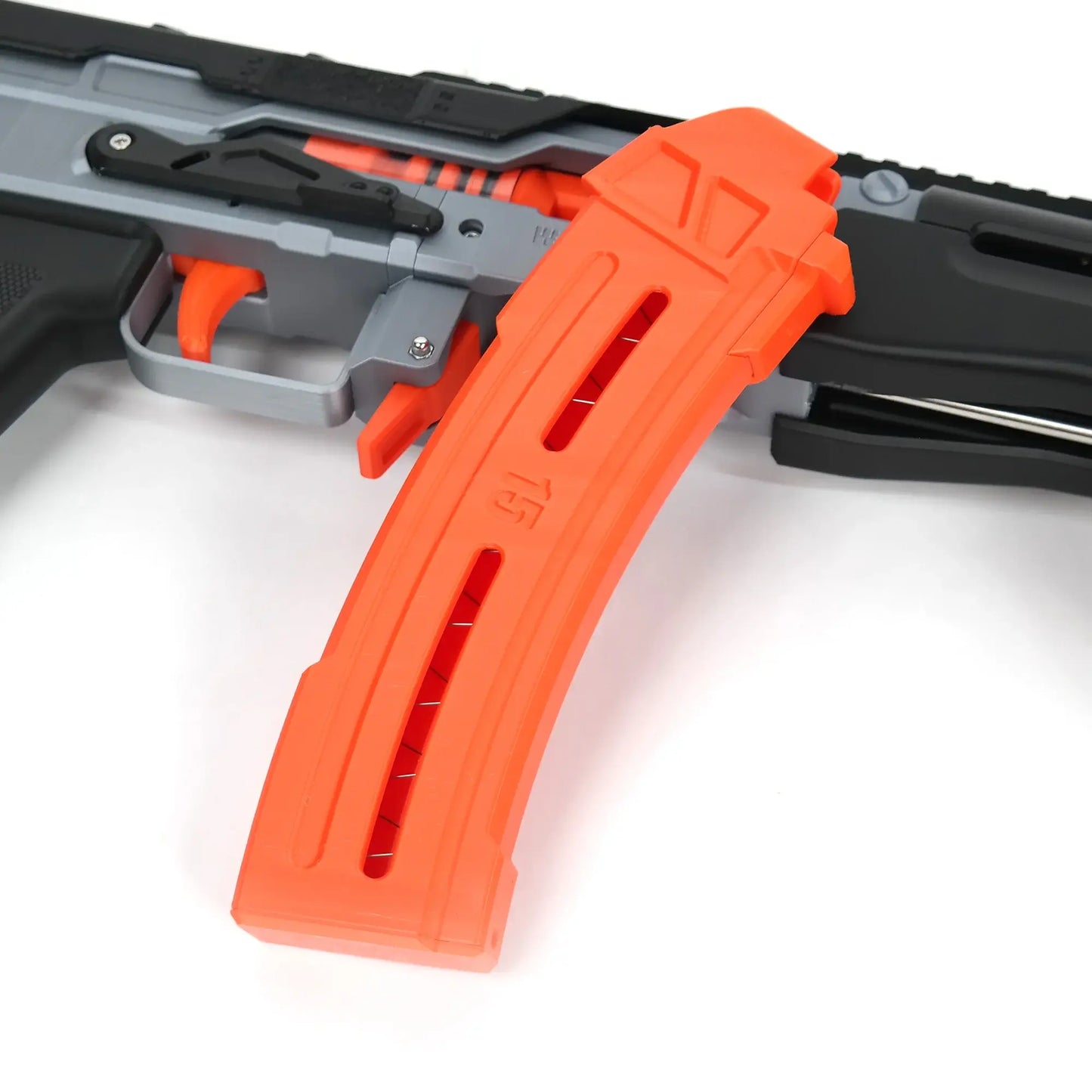 Wolver 999-Classic Pump Action 3D Print Dart Blaster — trigger group close-up