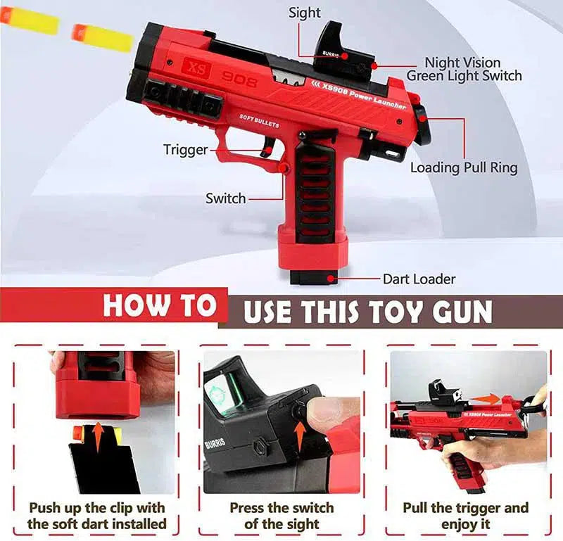 XS908 Raptor High Power Foam Dart Blaster — top rail detail