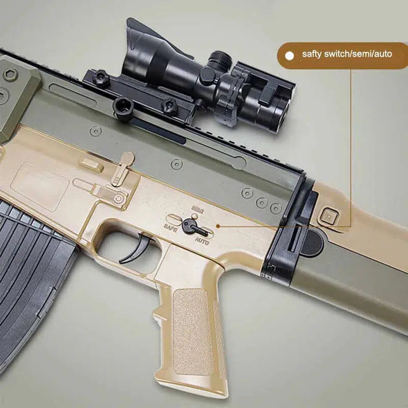 Electric Auto battle-rifle-class Realistic Foam Blaster — trigger group close-up