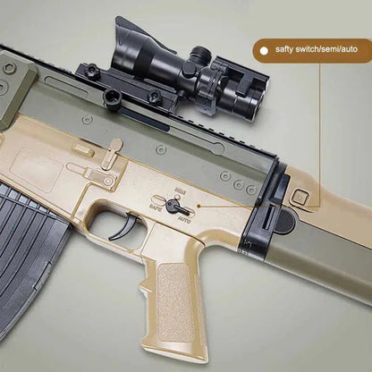 Electric Auto battle-rifle-class Realistic Foam Blaster — trigger group close-up