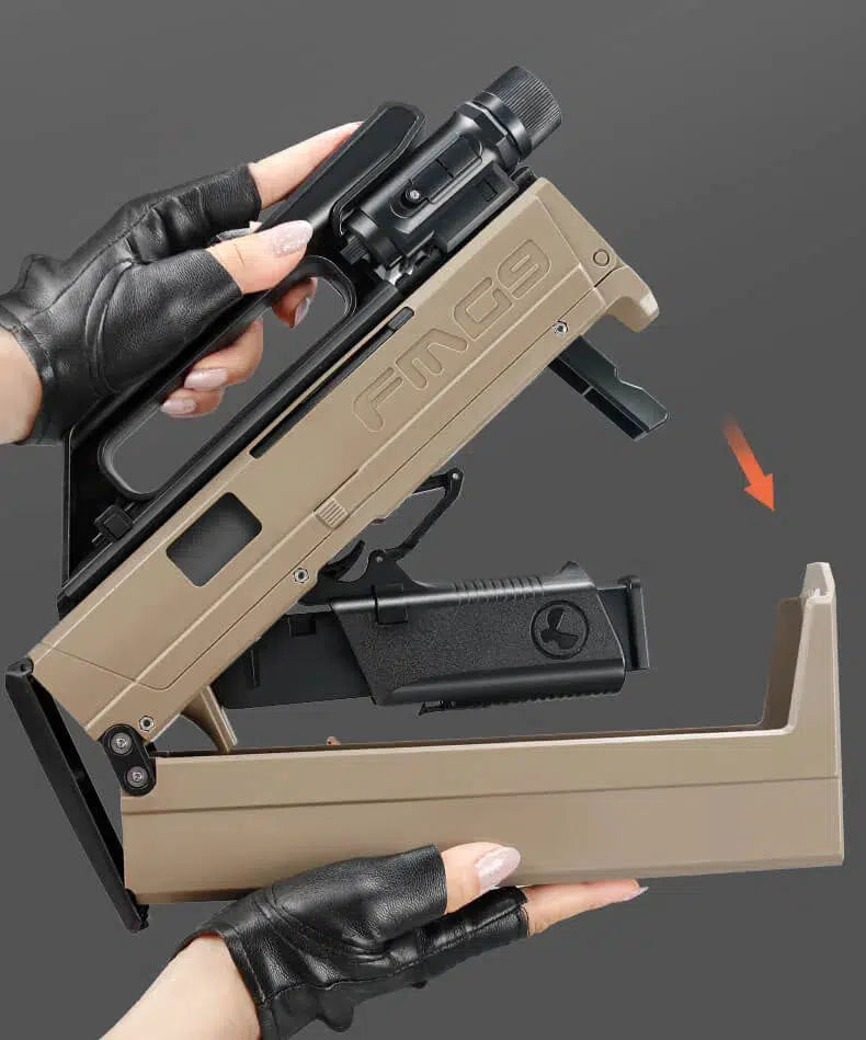 FMG-9 Shell Ejecting Plastic Folding Foam Blaster Toy — trigger group close-up