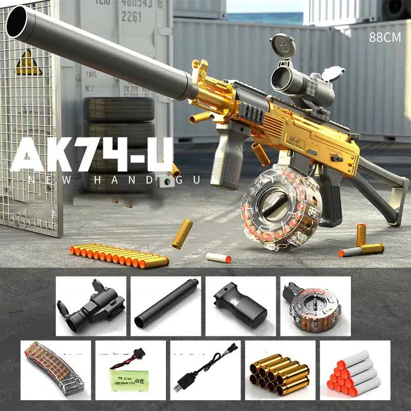 Handi AK74u Electric Auto Cartridge Shell Ejecting foam-dart Blaster — top rail detail