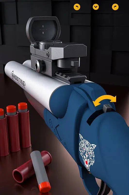 double-barrel-shotgun-class Sawed Off Dart Blaster w/ Ejecting Shells — magazine well detail