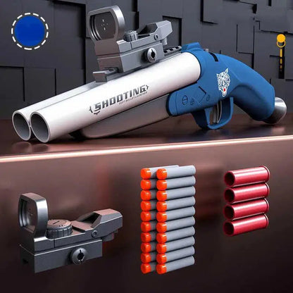 double-barrel-shotgun-class Sawed Off Dart Blaster w/ Ejecting Shells — stock and grip detail