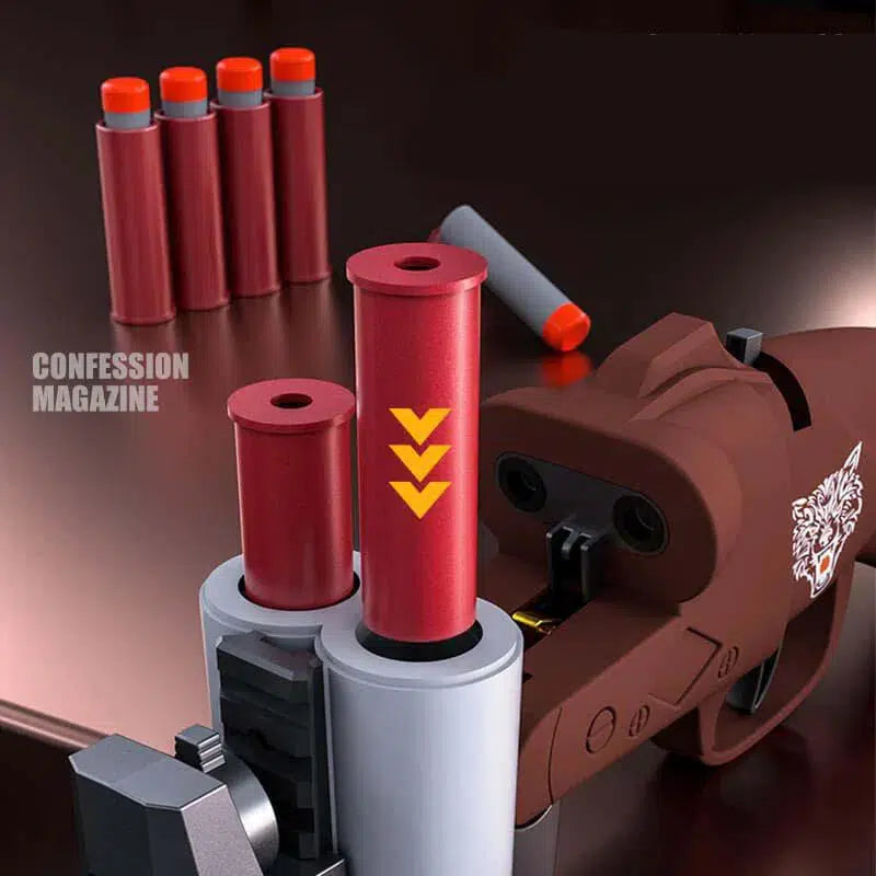 double-barrel-shotgun-class Sawed Off Dart Blaster w/ Ejecting Shells — top rail detail