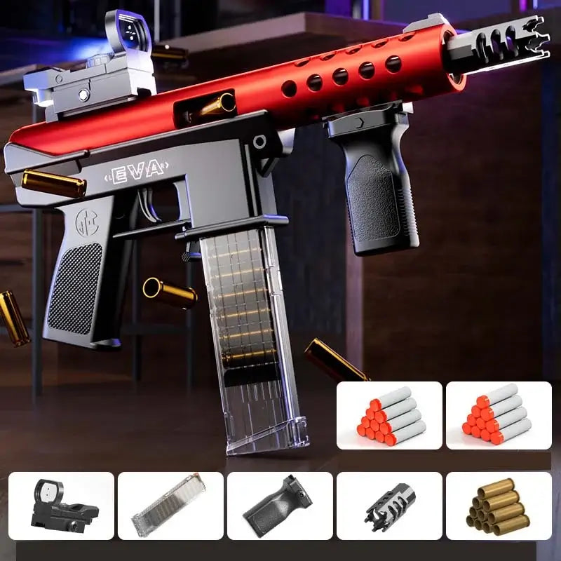 Handi compact submachine-class Shell Ejecting Manual Foam Dart Blaster — top rail detail