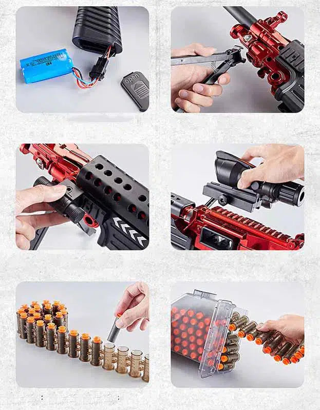 Lehui SAW M249 Electric Belt-Fed foam-dart Gun — muzzle and barrel detail