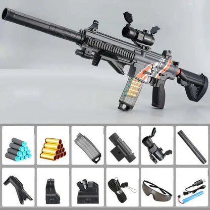 Lehui rifle-class AK74u Shell Ejecting Drum Foam Dart Blaster — muzzle and barrel detail