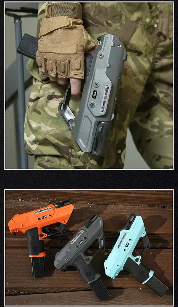 Worker Nightingale Flywheel Foam Dart Blaster Semi Automatic — trigger group close-up
