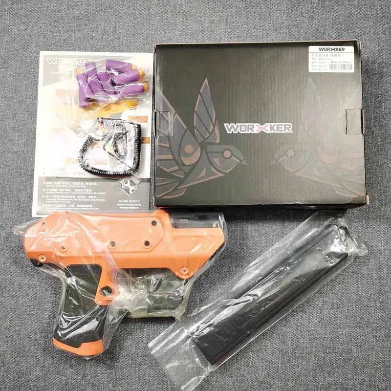 Worker Nightingale Flywheel Foam Dart Blaster Semi Automatic — magazine well detail