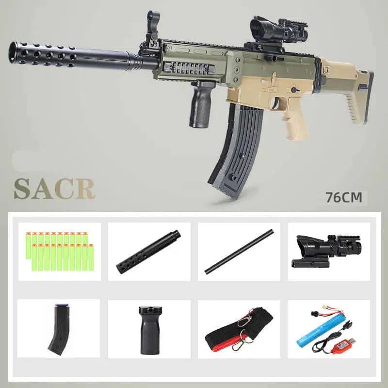 Electric Auto battle-rifle-class Realistic Foam Blaster — left profile
