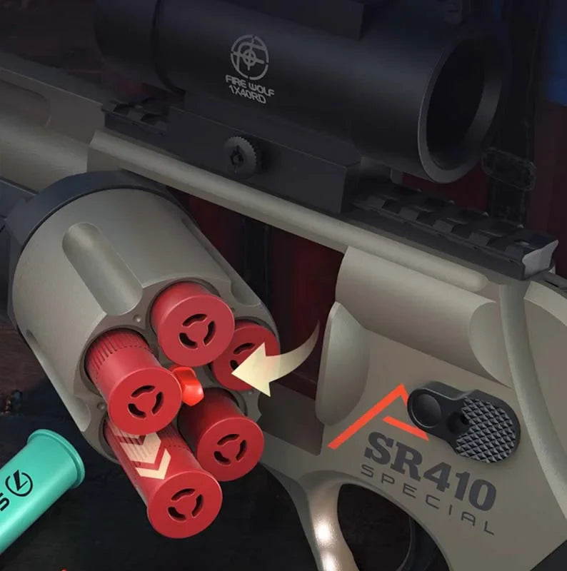 Short Sulun SR-410 Revolver Blaster with Gel Ball / Foam Dart Shells — left profile