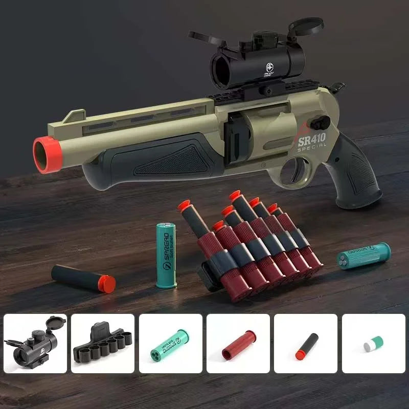 Short Sulun SR-410 Revolver Blaster with Gel Ball / Foam Dart Shells — top rail detail