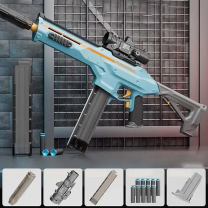 submachine-class Electric Auto High Speed Foam Dart Blaster — muzzle and barrel detail