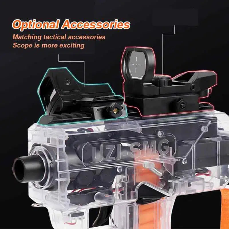 Full Auto Electric submachine-class SMG Foam Dart Blaster — muzzle and barrel detail