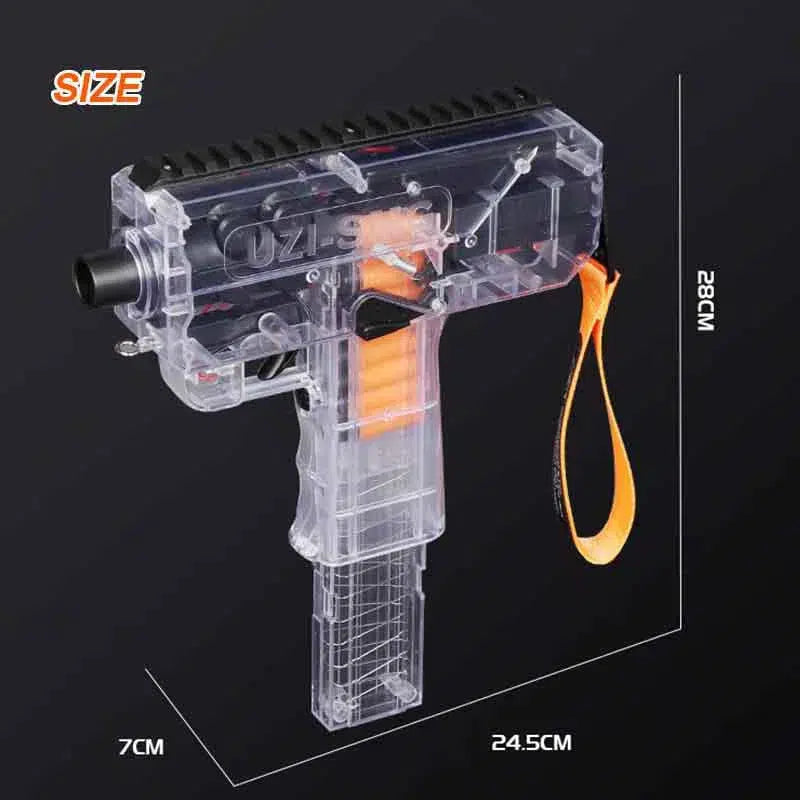 Full Auto Electric submachine-class SMG Foam Dart Blaster — stock and grip detail