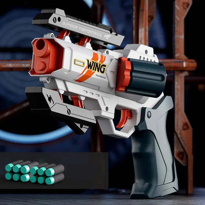 Wing Mechwarrior Rapid Deformation Burst Revolver Dart Blaster — magazine well detail