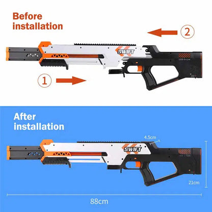 Worker Swift Foam Dart Blaster — stock and grip detail