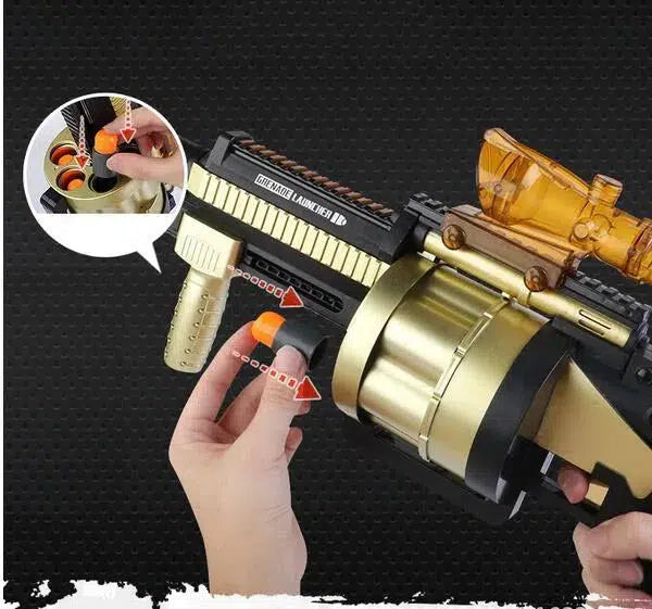 multi-shot cluster-dart blaster Pump Action Grenade Launcher Foam Blaster — top rail detail