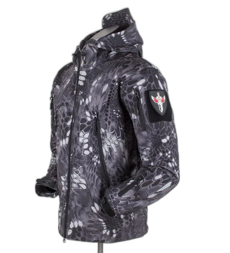 Tactical Soft Shell Military Jacket Men Waterproof Windproof - Grain black python